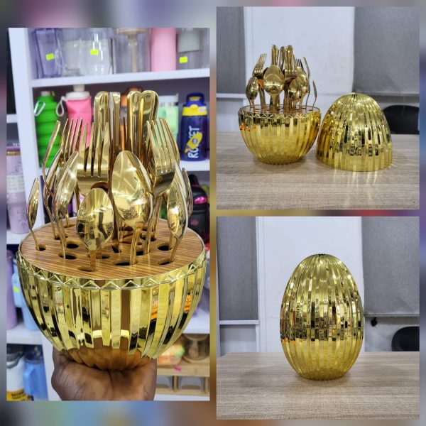 01834 24pcs luxury gold stripped egg cutlery