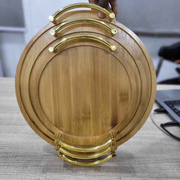 01890 3pcs round wooden trays