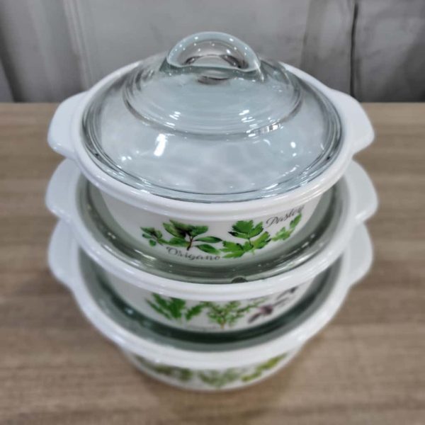 01884 3pcs opal pyrex bowls knobbed cover