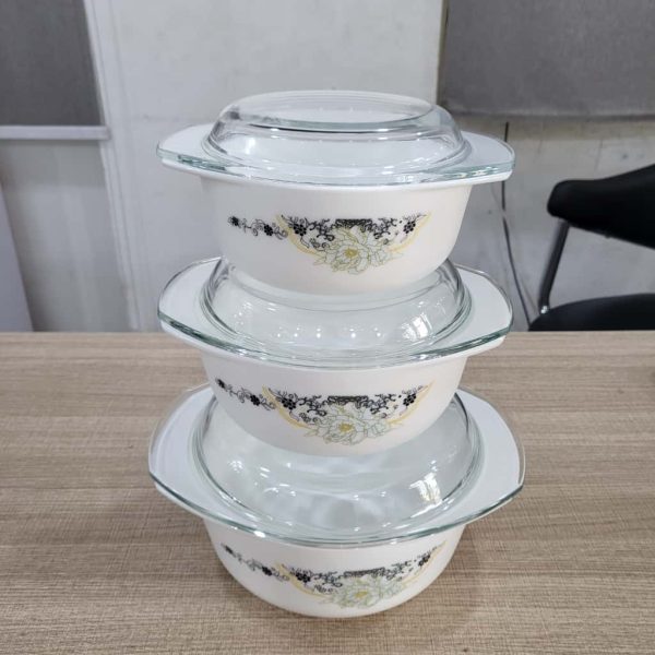 01885 3pcs opal pyrex bowls flat cover
