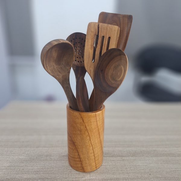01968 6pcs wooden ladles with stand