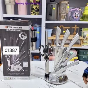 01387 stainless knife set with stand plain