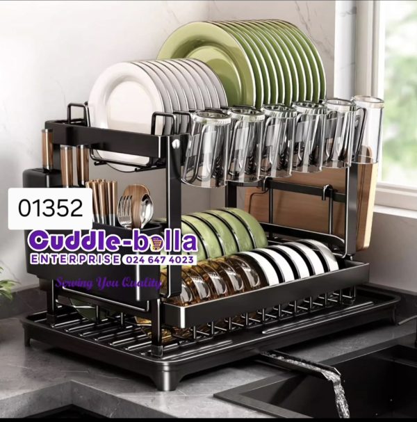 01352 2 tier dish rack with glass hanger