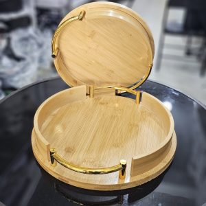 01456 2pcs round wooden trays