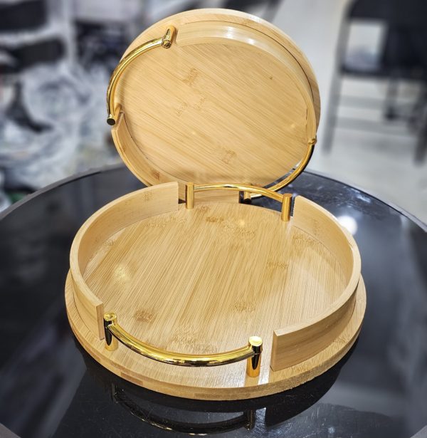 01456 2pcs round wooden trays