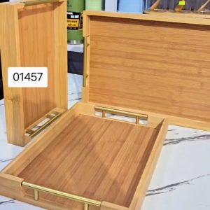 01457 3pcs rectangular wooden trays hollow