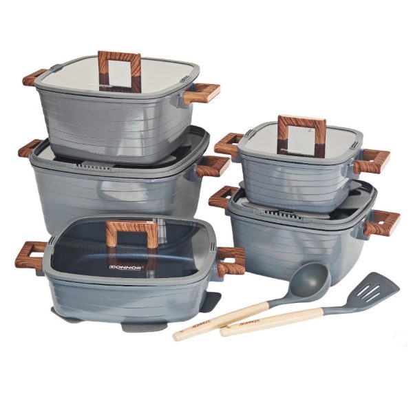 morden luxury 15 piece set striped square aluminum die cast non stick silicone glass soup pot marble granite kitchenware.jpg