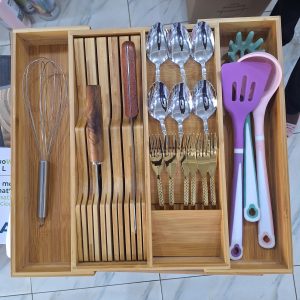 02178 bamboo adjustable drawer organiser with knife rack